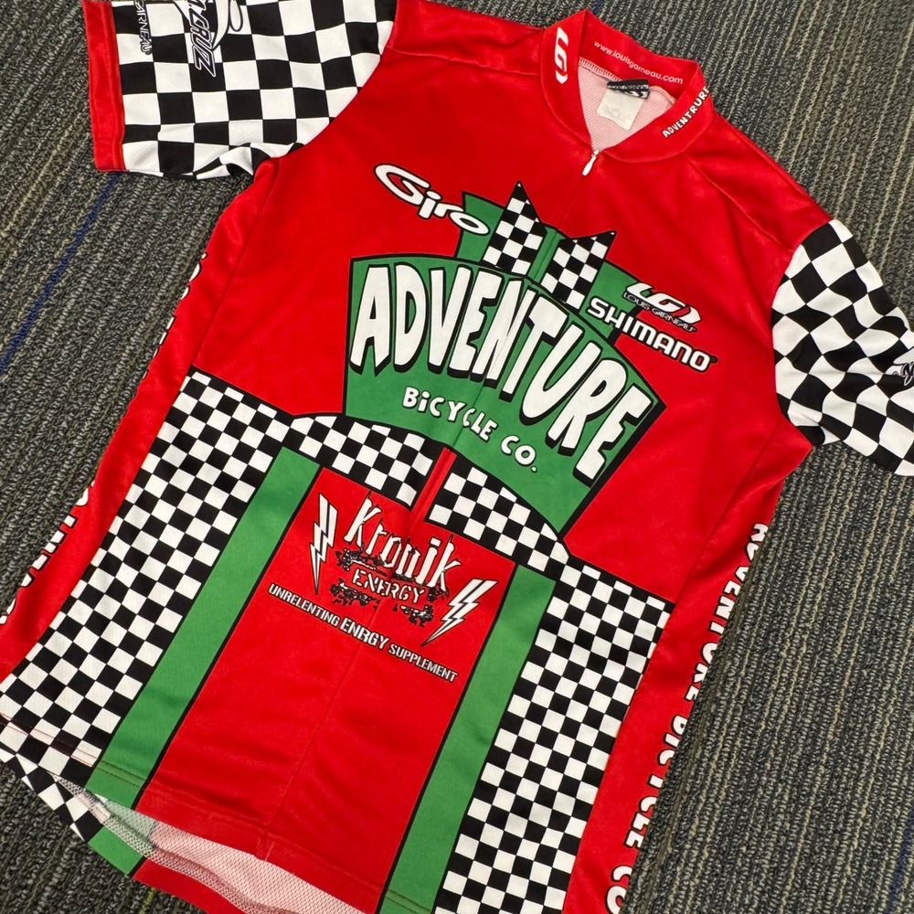 Louis Garneau Cycling Jersey Men L Red Excellent Checkered Shimano Giro Kronik